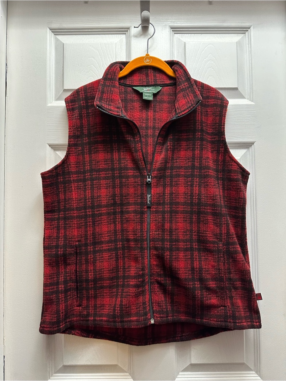 Woolrich Women’s Red Plaid Fleece Zip-Up Vest